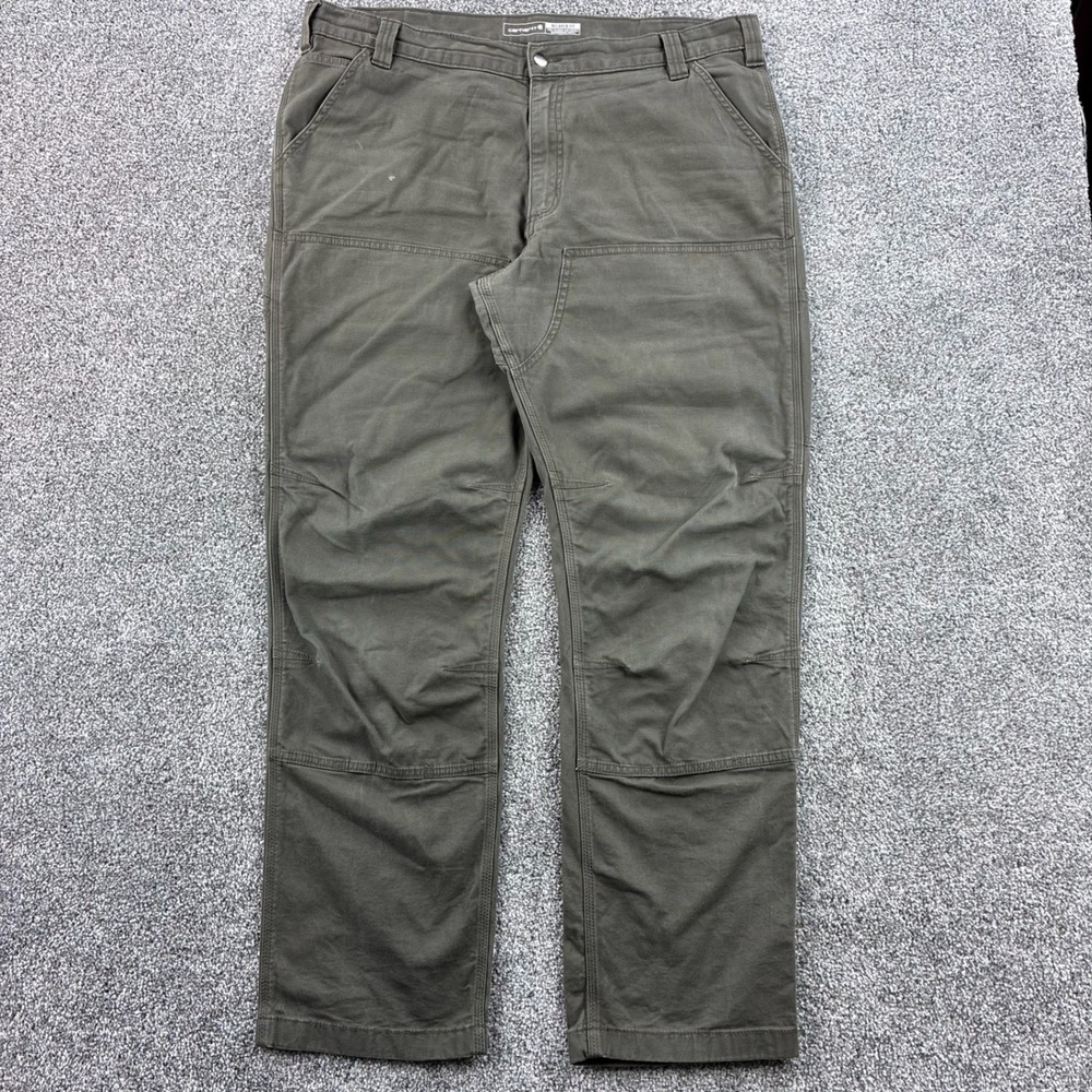 Carhartt Double Knee Pants Mens‎ 40x34 Green Canvas Rugged Flex Rigby 102802-217